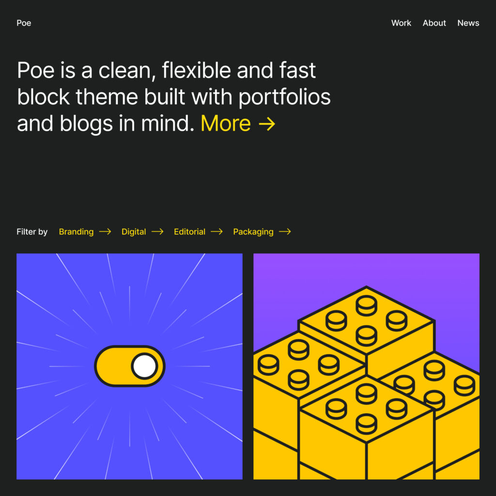 zrzut ekranu darmowego motywu WordPress idealnego do portfolio dla artysty, grafika lub bloga